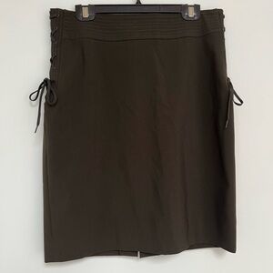Sandra Angelozzi (36 EU) Army Green Femme Workwear Pencil Skirt Side Tie Lace Up
